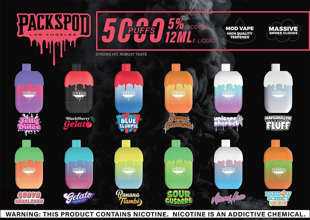 Packwoods Packspod 5000 Puff Disposable Vape Wholesale 5 Pack