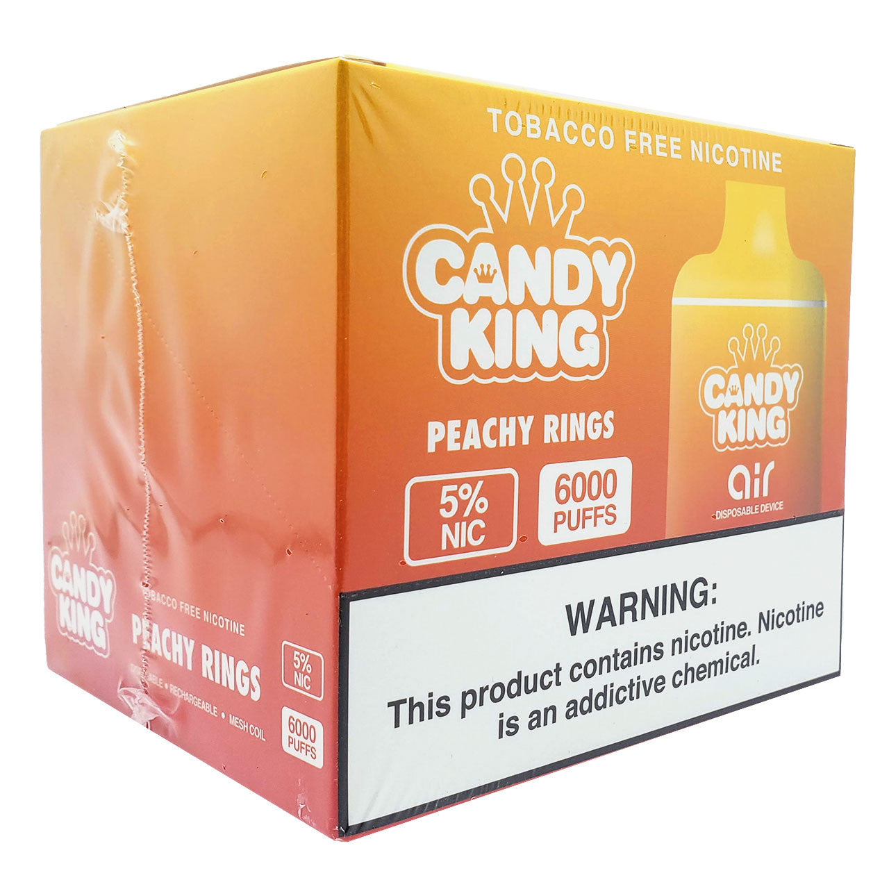 Candy King Air 6000 Puff Disposable Vape Wholesale 10 Pack Peachy Rings