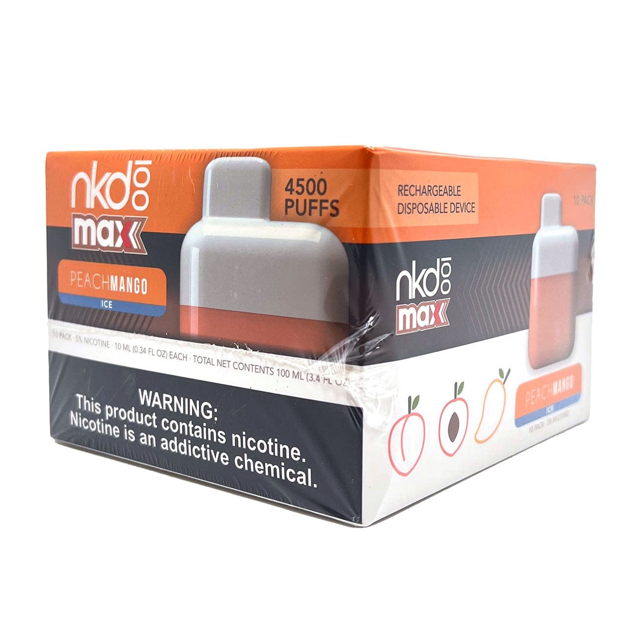 Naked 100 Max 4500 Puff Disposable Vape Wholesale 10 Pack Peach Mango Ice